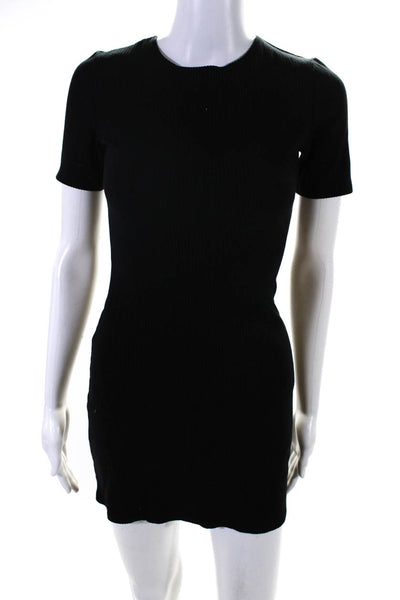 Reformation Womens Ribbed Knit Short Sleeve Crew Neck A-Line Dress Black Size XS