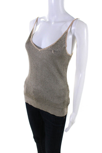 L'Agence Womens Knit Ribbed Hem V-Neck Spaghetti Strap Camisole Top Beige Size S