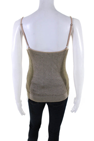 L'Agence Womens Knit Ribbed Hem V-Neck Spaghetti Strap Camisole Top Beige Size S