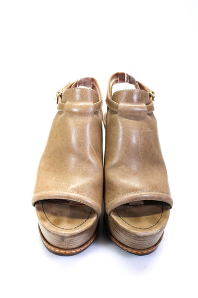 Derek Lam Womens Leather Peep Toe Gloved Platform Wedge Sandals Brown Size 8.5US