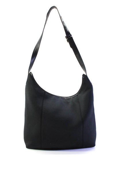Coach Womens Solid Black Leather Trim Zip Hobo Shoulder Bag Handbag