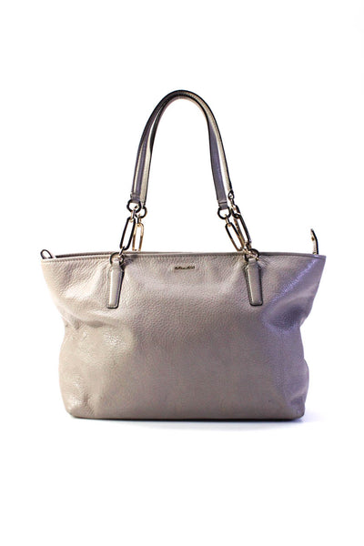 Coach Womens Light Gray Leather Zip Shoulder Bag Handbag