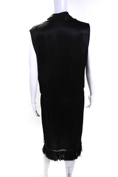 Twelfth Street by Cynthia Vincent Womens V Neck Fringe Trim Dress Black Size L