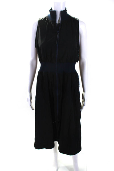 GSTQ Womens High Neck Sleeveless Double Zip Mesh Panel Midi Dress Black Size M