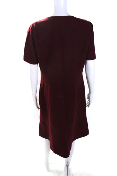 Lafayette 148 New York Womens Wool Short Sleeve Front Zip Dress Red Size 10