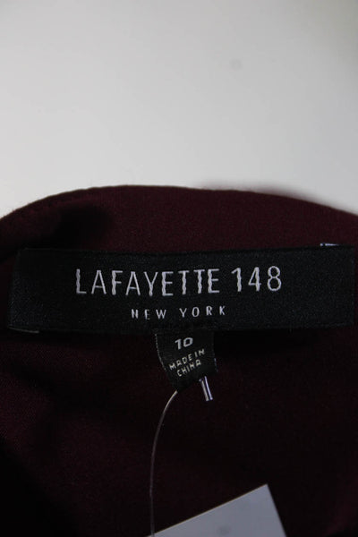 Lafayette 148 New York Womens Wool Short Sleeve Front Zip Dress Red Size 10