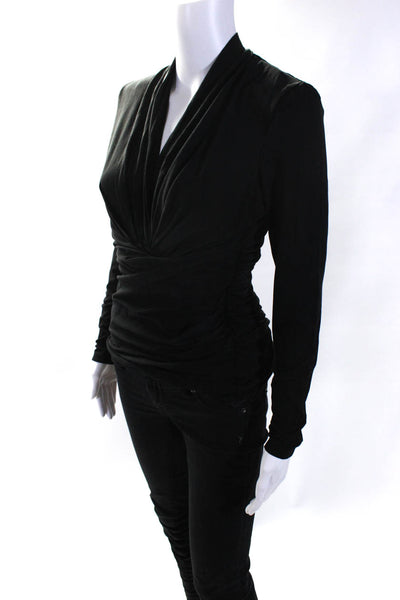 M.M. Lafleur Womens Long Sleeve V Neck Gathered Wrap Blouse Black Size M