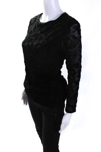 Reiss Womens Animal Print Long Sleeve Sheer Blouse Black Size M