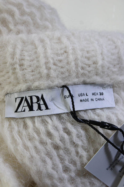 Zara Women's Round Neck Long Sleeves Midi Sweater Dress Beige Size L