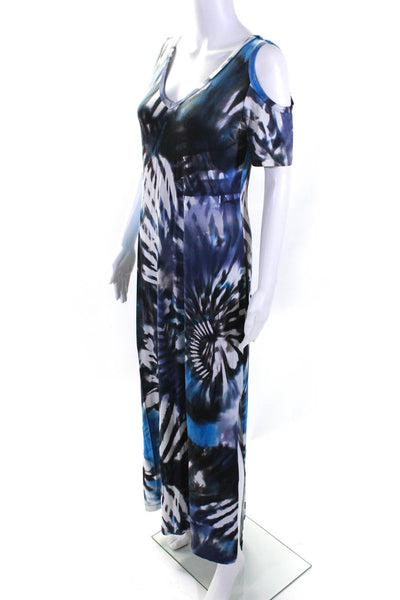 Karen Kane Womens Blue Printed Cold Shoulder Short Sleeve Maxi Dress Size M