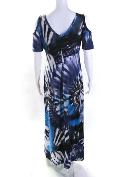 Karen Kane Womens Blue Printed Cold Shoulder Short Sleeve Maxi Dress Size M