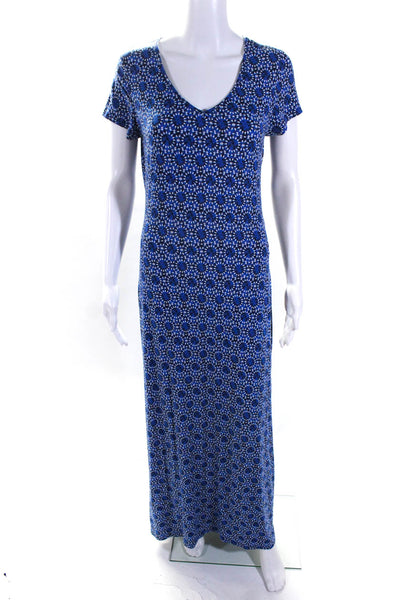 Tart Womens Blue Printed V-Neck Short Sleeve Maxi Dress Size L