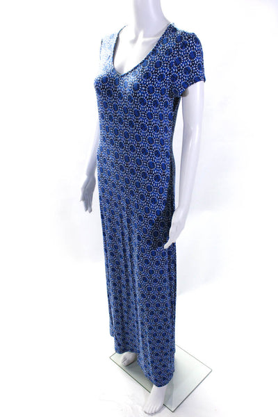 Tart Womens Blue Printed V-Neck Short Sleeve Maxi Dress Size L
