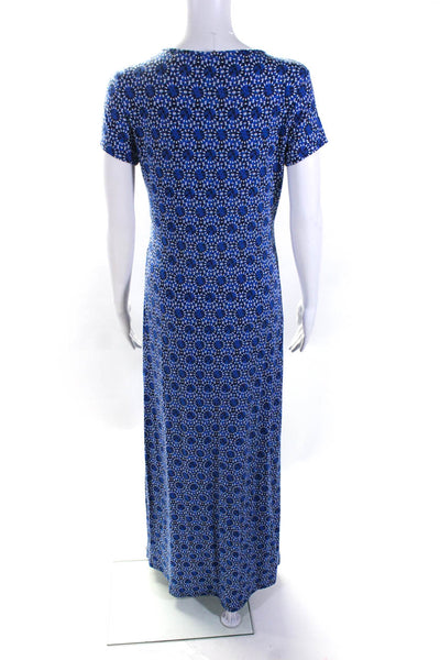 Tart Womens Blue Printed V-Neck Short Sleeve Maxi Dress Size L