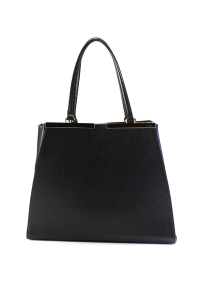 Fendi Womens 3jours Solid Black Leather Snap Large Shoulder Bag Handbag