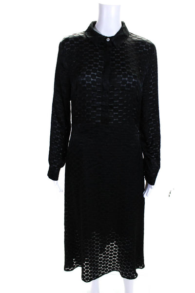 Saint + Sofia Womens Geometric Textured Long Sleeve Collared Dress Black Size 8