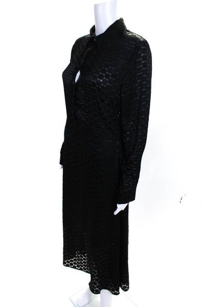 Saint + Sofia Womens Geometric Textured Long Sleeve Collared Dress Black Size 8