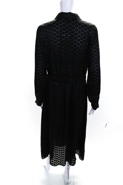 Saint + Sofia Womens Geometric Textured Long Sleeve Collared Dress Black Size 8