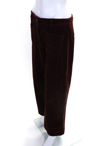 Brora Womens Cotton Corduroy High Rise Zip Up Straight Leg Pants Maroon Size 10