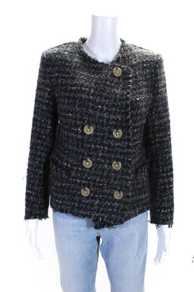 Etoile Isabel Marant Womens Wool Tweed Button Up Jacket Coat Navy Blue Size 38