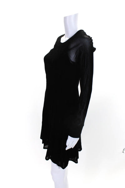 Theyskens Theory Womens Velvet Long Sleeved Round Neck Short Dress Black Size M