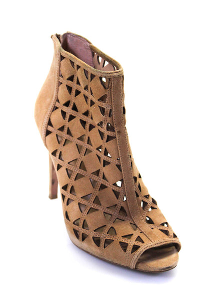 Michael Michael Kors Womens Suede Peep Toe Cage Stiletto Heels Brown Size 7