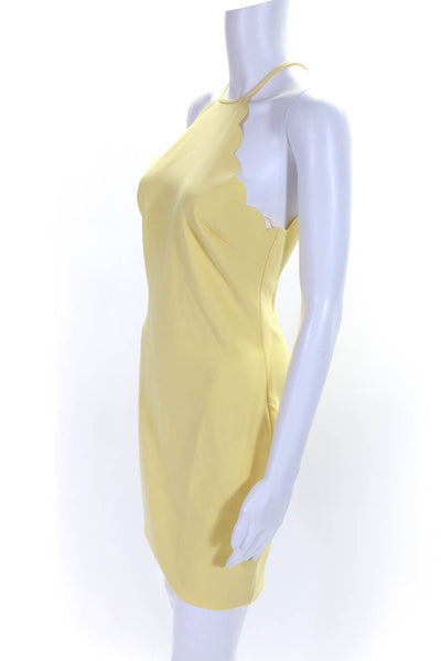 Likely Womens Scalloped Edge High Neck Spaghetti Strap Shift Dress Yellow Size 4