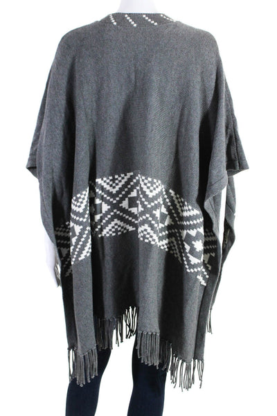 Minnie Rose Womens Aztec Print Tight Knit V Neck Poncho Gray White Size O/S