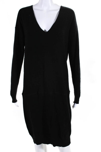 Donna Karan Womens 100% Cashmere V Neck Long Sleeved Sweater Dress Black Size S