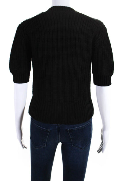 Miu Miu  Women's V-Neck Short Sleeves Knit Pullover Sweater Black Size 36