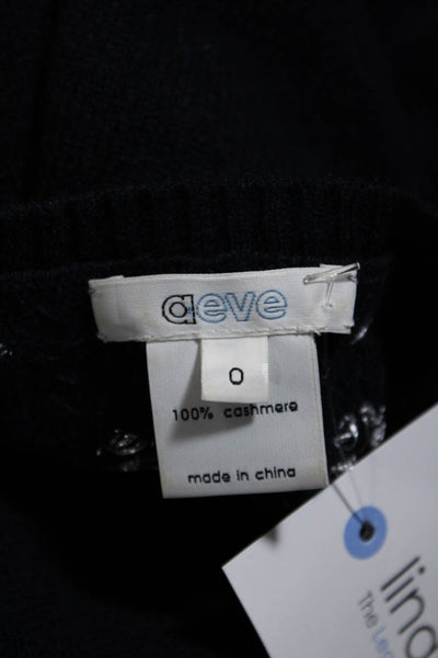Aeve Women's Crewneck Short Sleeves Embellish Cashmere Sweater Navy Blue Size 0
