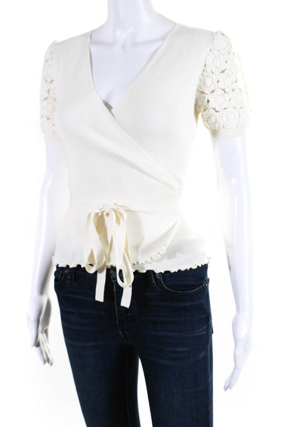 & Other Stories Women's Crochet Sleeves V-Neck Wrap Sweater Beige Size XS