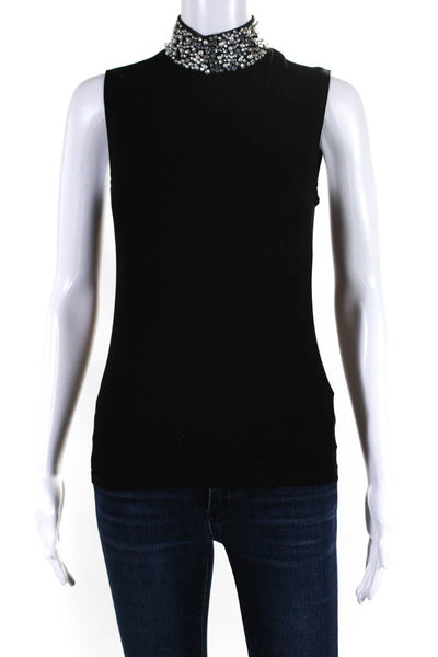L'Agence Women's Mock Neck Sleeveless Bead Embellish Blouse Black Size XS