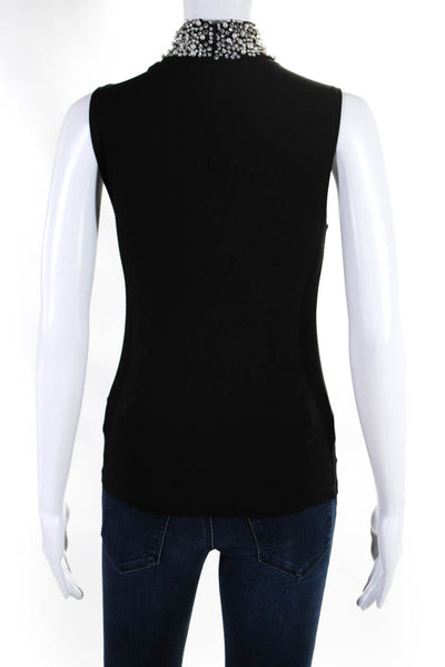 L'Agence Women's Mock Neck Sleeveless Bead Embellish Blouse Black Size XS