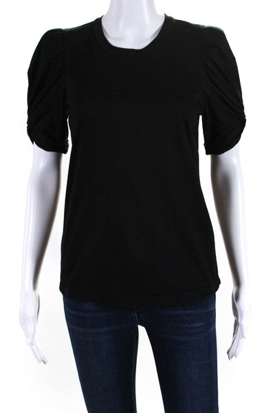 ALC Women's Crewneck Puff Sleeves Cotton Basic T-Shirt Black Size XS