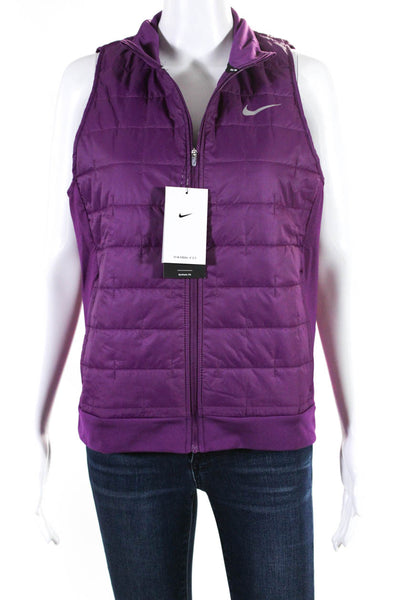 Nike Womens Ribbed Panel Mock Neck Full Zip Sleeveless Vest Purple Size Size L