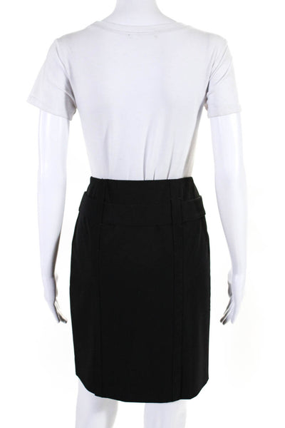 Prada Womens Tessuto Belted Knee Length Pencil Skirt Black Size IT 42