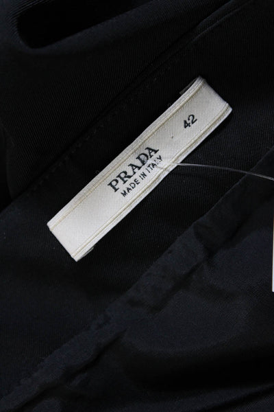 Prada Womens Tessuto Belted Knee Length Pencil Skirt Black Size IT 42