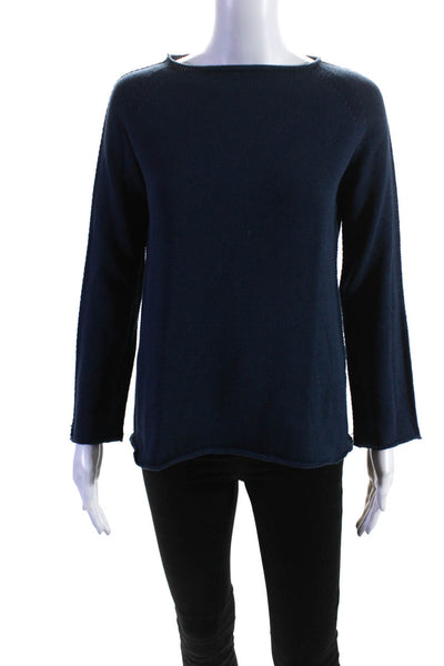 Donnaeffe Womens Crew Neck Raglan Sleeve Pullover Sweater Blue Cotton Medium