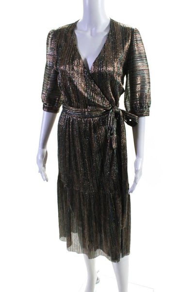 Ba&Sh Womens Short Sleeves A Line Wrap Dress Multi Colored Metallic Size 4