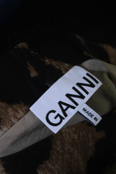 Ganni Womens Animal Print Ruched Stretch Knit Skirt Brown Black Size EUR 34