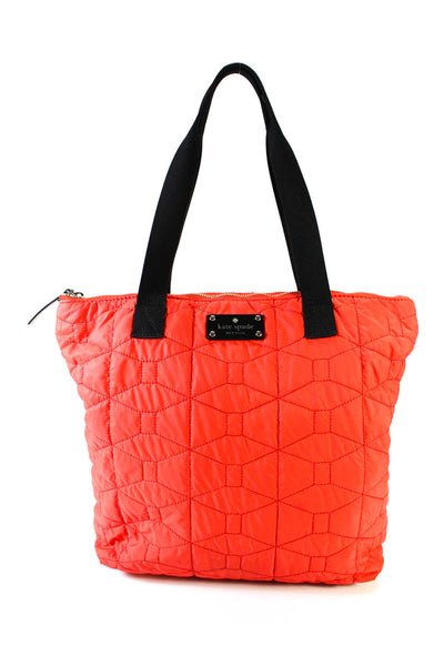 Kate Spade Womens Quilted Nylon Puffer Zip Top Tote Handbag Red Black