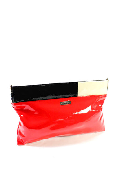 Kate Spade Women Color Block Patent Leather Hinge Clutch Handbag Red Black Beige