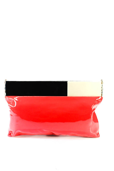 Kate Spade Women Color Block Patent Leather Hinge Clutch Handbag Red Black Beige
