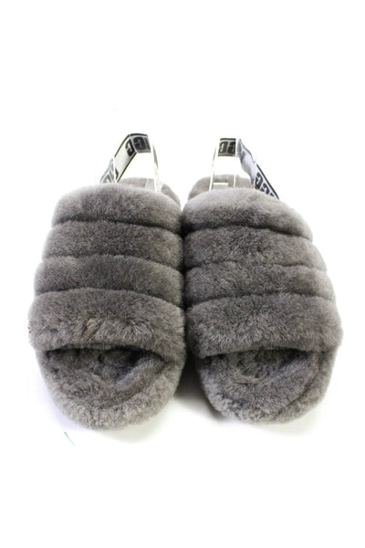 Ugg Womens Wool Peep Toe Platform Slingback Slippers Gray Size 9