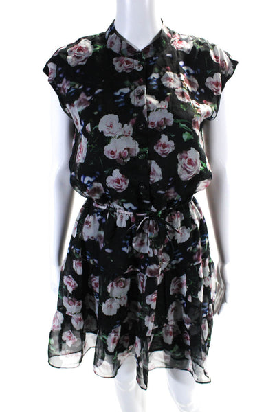 Rebecca Minkoff Womens Floral Print V Neck Sleeveless Ruffle Dress Black Size XS