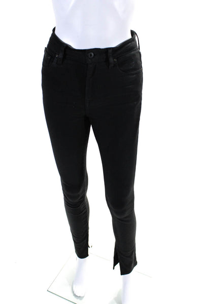 Jonathan Simkhai Womens Mid Rise Coated Split Hem Skinny Jeans Black Size 25