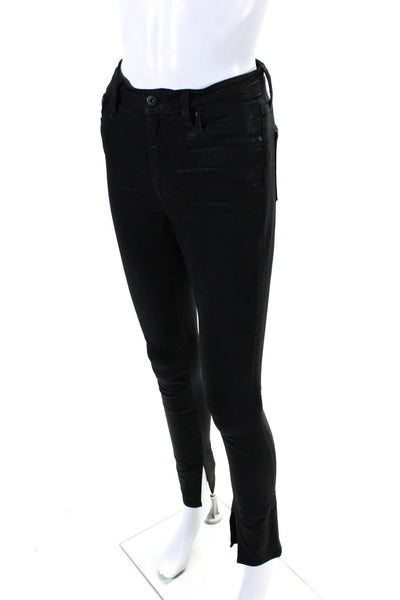 Jonathan Simkhai Womens Mid Rise Coated Split Hem Skinny Jeans Black Size 25