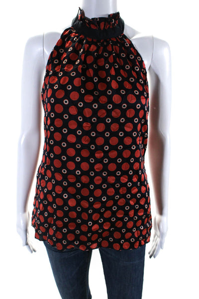 Milly Womens Silk Polka Dot Print Backless Halter Neck Blouse Red Size 4