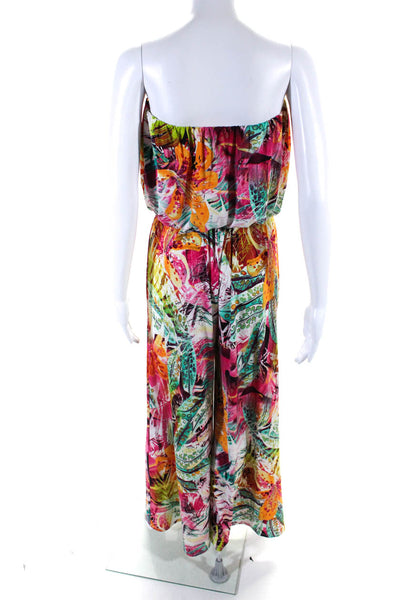 Ariella Womens Abstract Print Strapless Flared Leg Jumpsuit Multicolor Size M